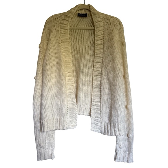Wooden Ships Pom Pom Sleeve Open Front Cardigan Sweater Cream Size S/M - Picture 1 of 8
